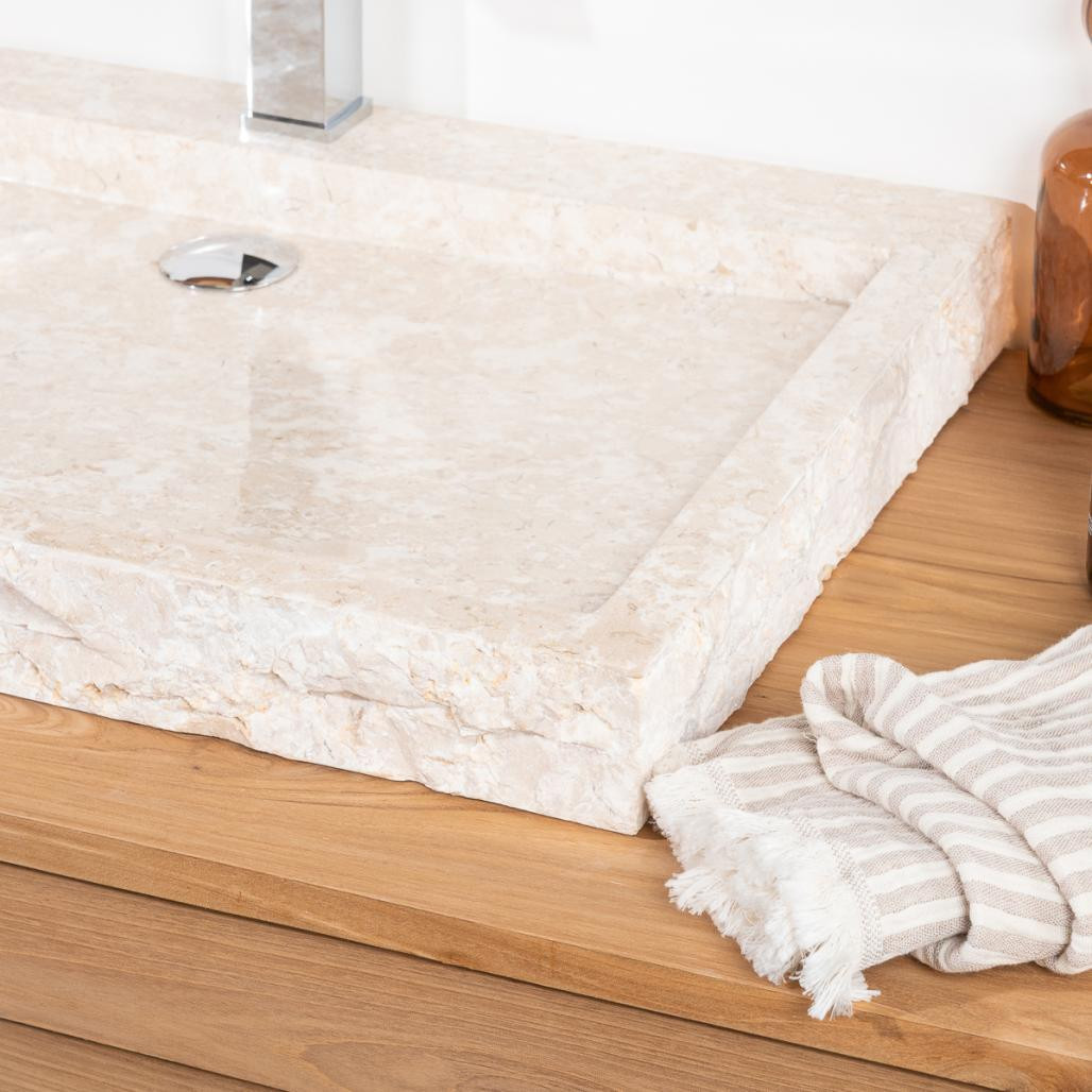 Lavabo sobre encimera grande 70 cm rectángulo de piedra mármol Cosy crema