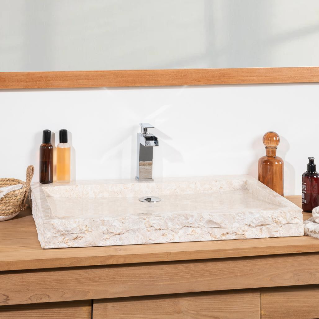 Lavabo sobre encimera grande 70 cm rectángulo de piedra mármol Cosy crema