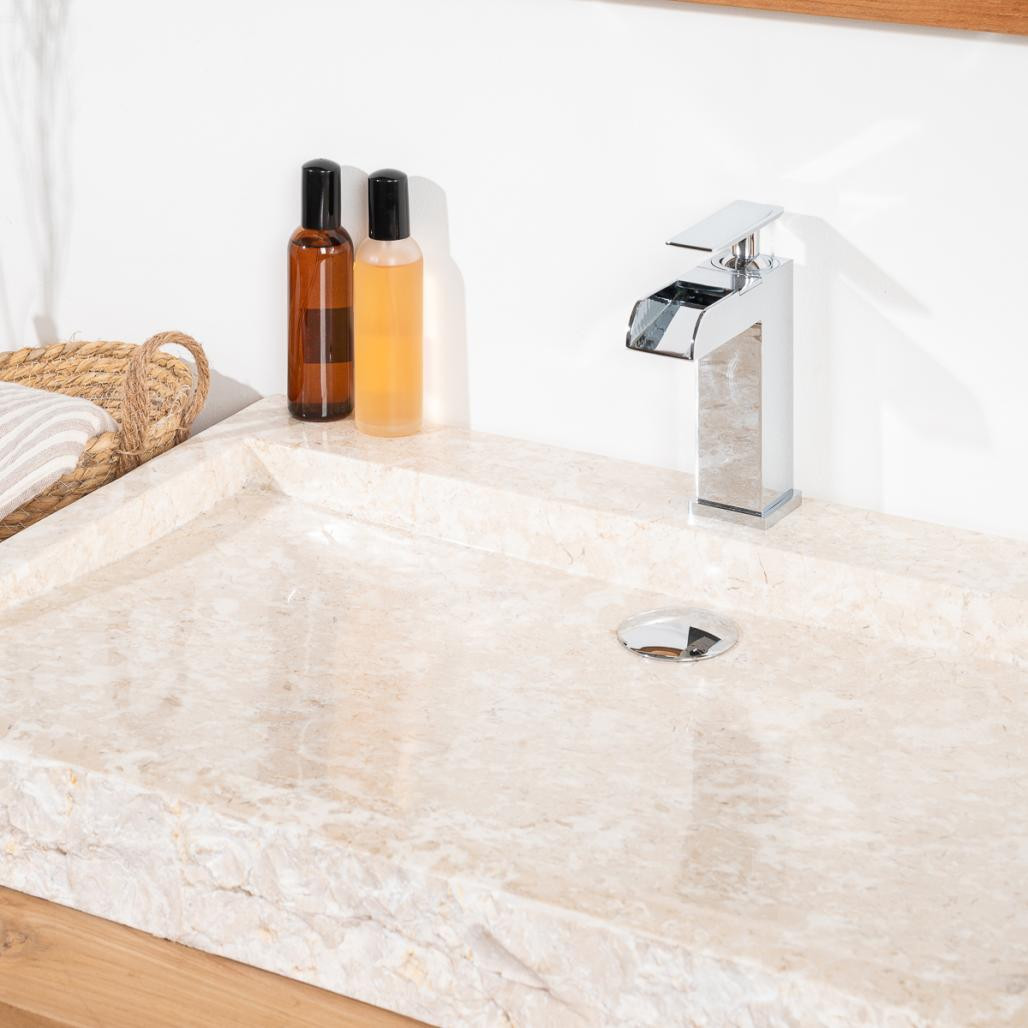 Lavabo sobre encimera grande 70 cm rectángulo de piedra mármol Cosy crema