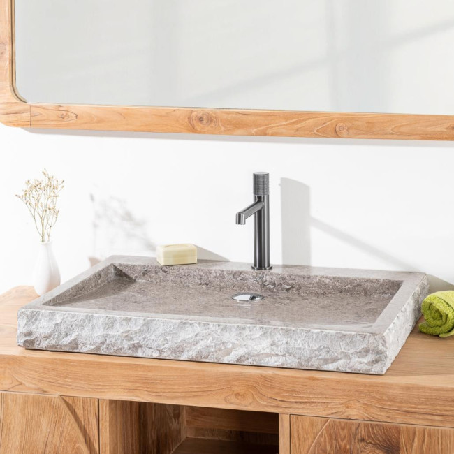Lavabo sobre encimera 70cm rectángulo de piedra mármol Cosy gris