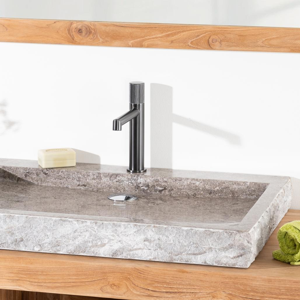 Lavabo sobre encimera 70cm rectángulo de piedra mármol Cosy gris Lavabo sobre encimera 70cm rectángulo de piedra mármol Cosy gris