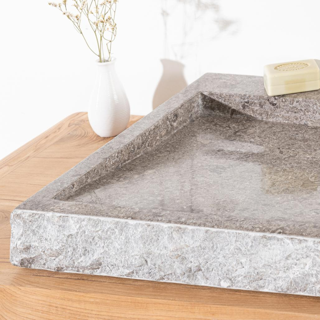Lavabo sobre encimera 70cm rectángulo de piedra mármol Cosy gris Lavabo sobre encimera 70cm rectángulo de piedra mármol Cosy gris