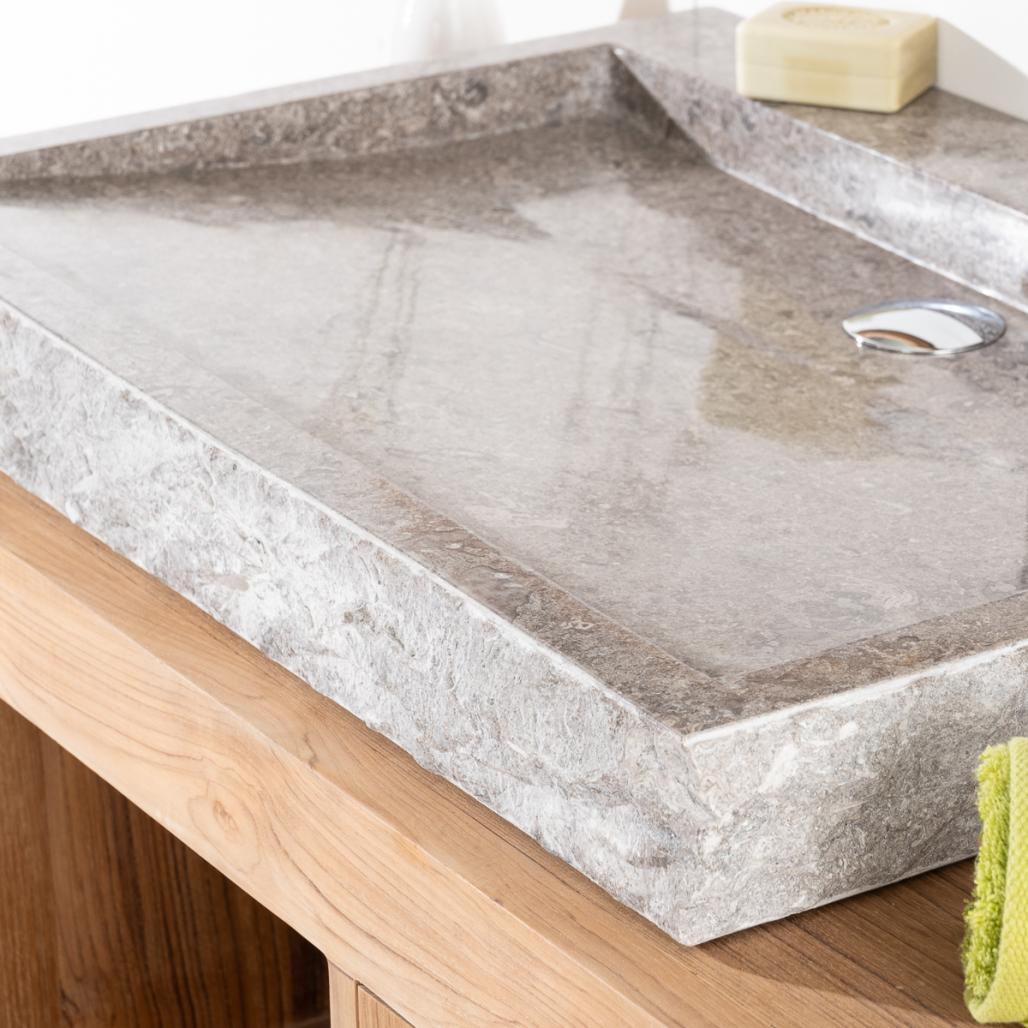 Lavabo sobre encimera 70cm rectángulo de piedra mármol Cosy gris Lavabo sobre encimera 70cm rectángulo de piedra mármol Cosy gris
