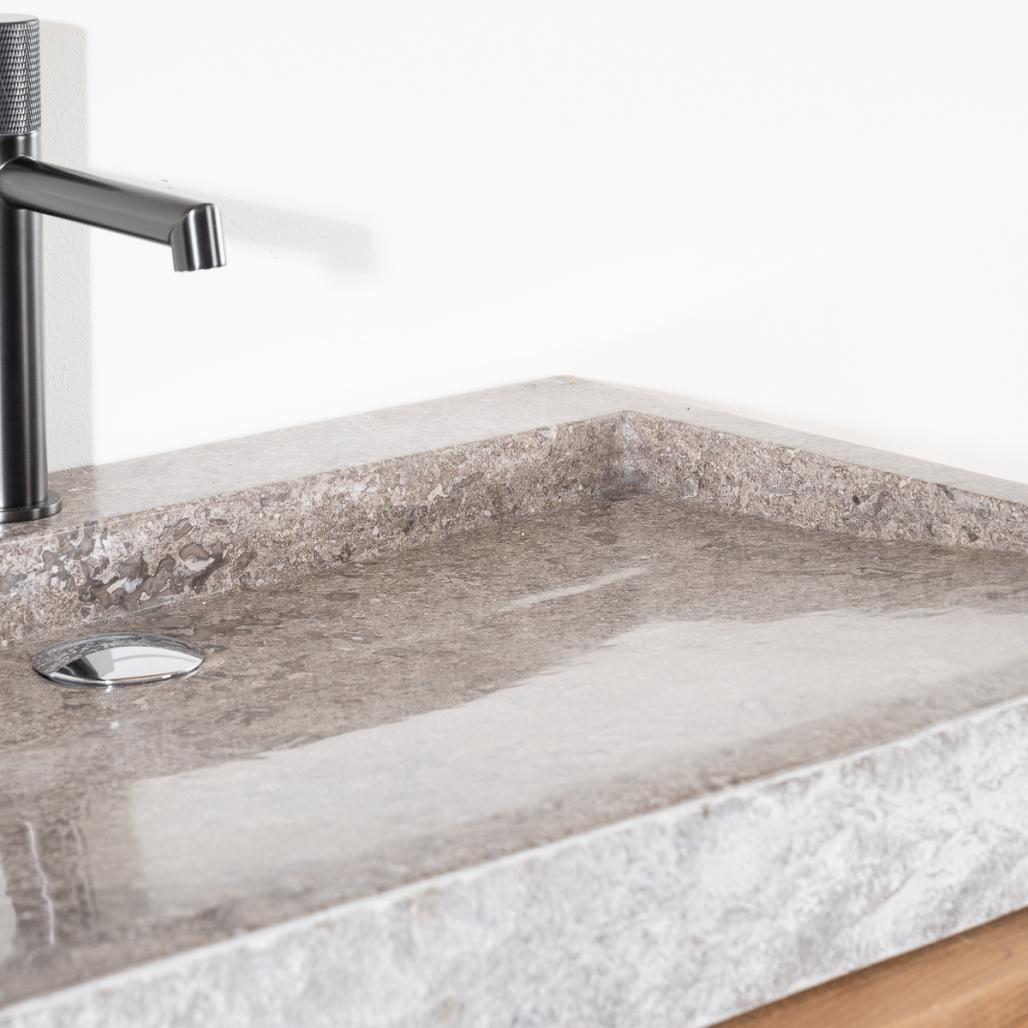 Lavabo sobre encimera 70cm rectángulo de piedra mármol Cosy gris Lavabo sobre encimera 70cm rectángulo de piedra mármol Cosy gris