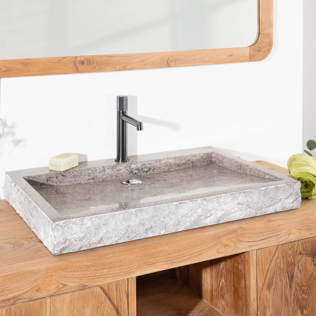 Lavabo sobre encimera 70cm rectángulo de piedra mármol Cosy gris Lavabo sobre encimera 70cm rectángulo de piedra mármol Cosy gris