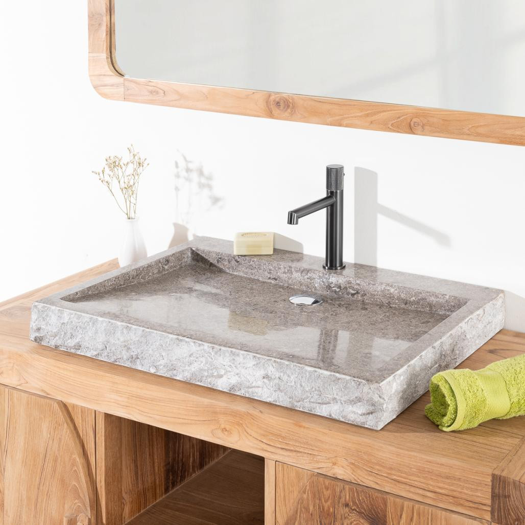 Lavabo sobre encimera 70cm rectángulo de piedra mármol Cosy gris Lavabo sobre encimera 70cm rectángulo de piedra mármol Cosy gris