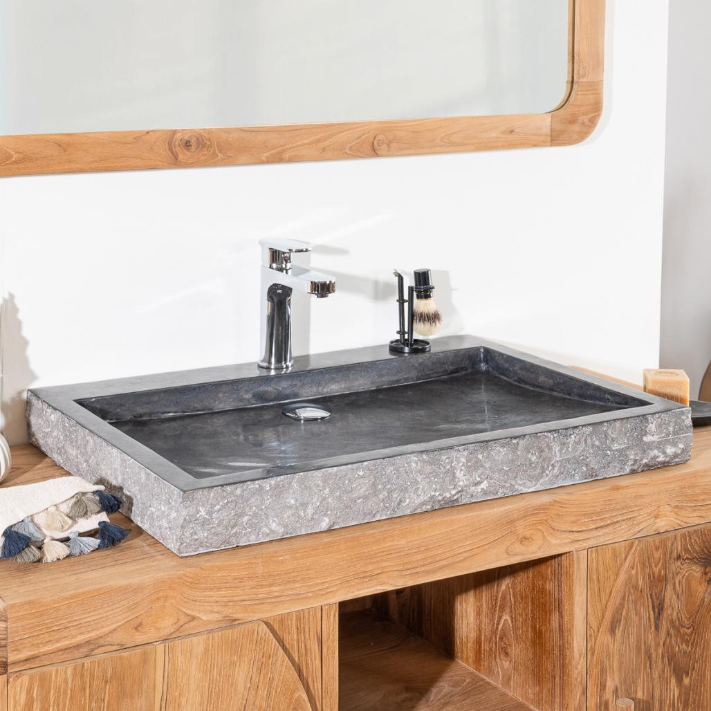 Lavabo sobre encimera grande 70 cm rectángulo de piedra mármol Cosy negro