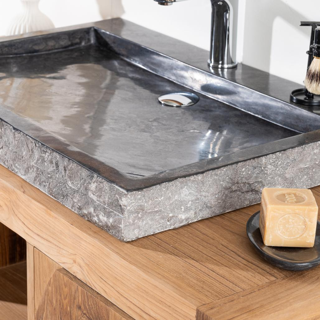 Lavabo sobre encimera grande 70 cm rectángulo de piedra mármol Cosy negro Lavabo sobre encimera grande 70 cm rectángulo de piedra mármol Cosy negro