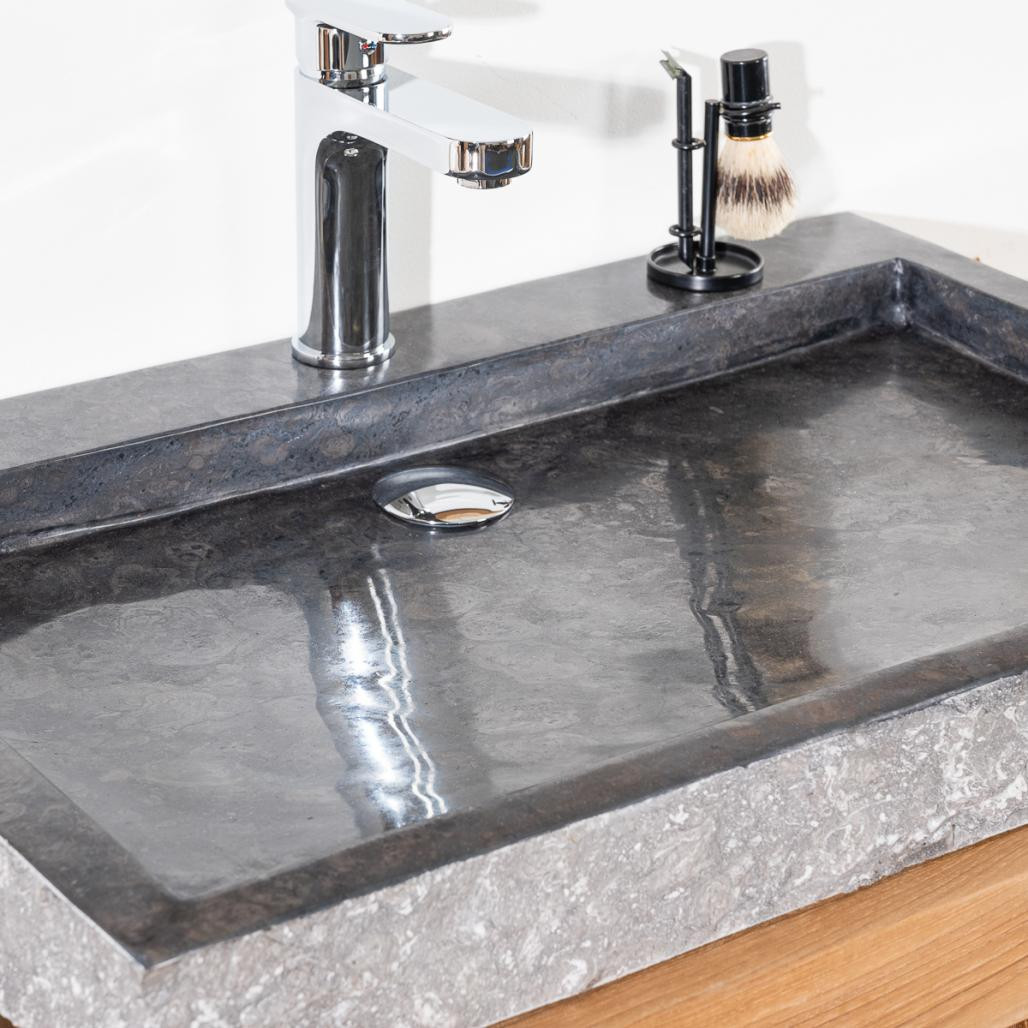 Lavabo sobre encimera grande 70 cm rectángulo de piedra mármol Cosy negro Lavabo sobre encimera grande 70 cm rectángulo de piedra mármol Cosy negro