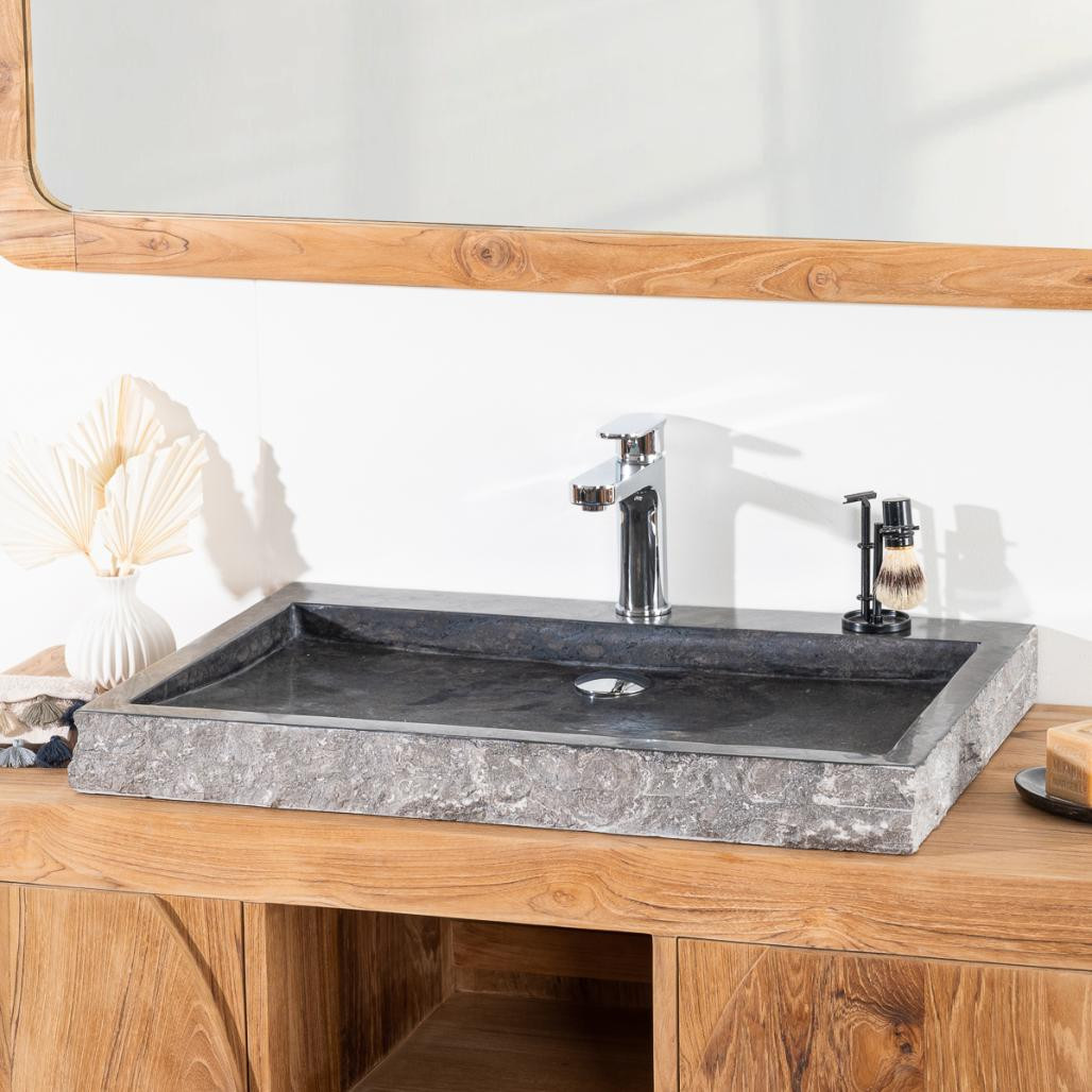 Lavabo sobre encimera grande 70 cm rectángulo de piedra mármol Cosy negro Lavabo sobre encimera grande 70 cm rectángulo de piedra mármol Cosy negro