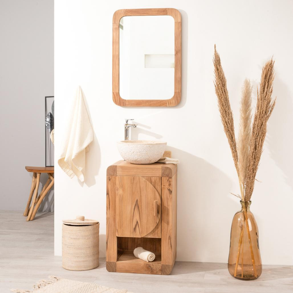 Espejo retro de teca maciza 70 x 50 cm Espejo retro de teca maciza 70 x 50 cm