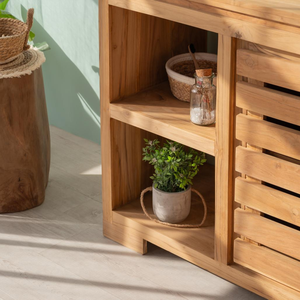 Meuble bas de rangement en teck massif 120 cm Meuble bas de rangement en teck massif 120 cm