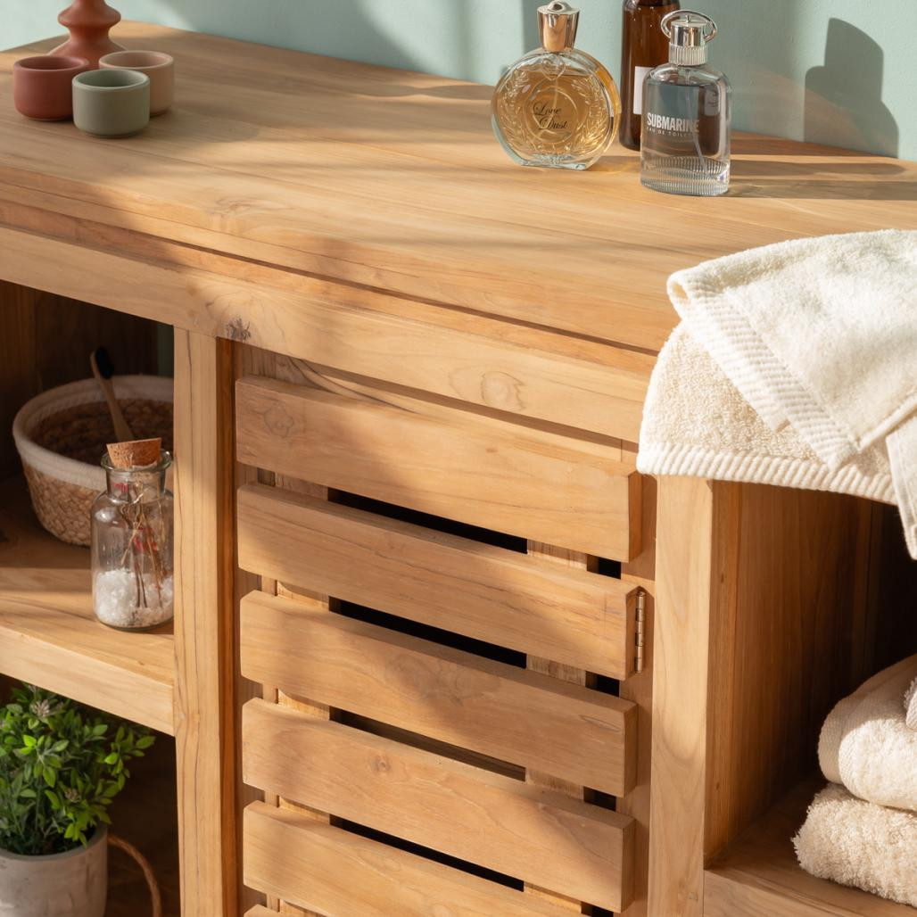 Meuble bas de rangement en teck massif 120 cm Meuble bas de rangement en teck massif 120 cm