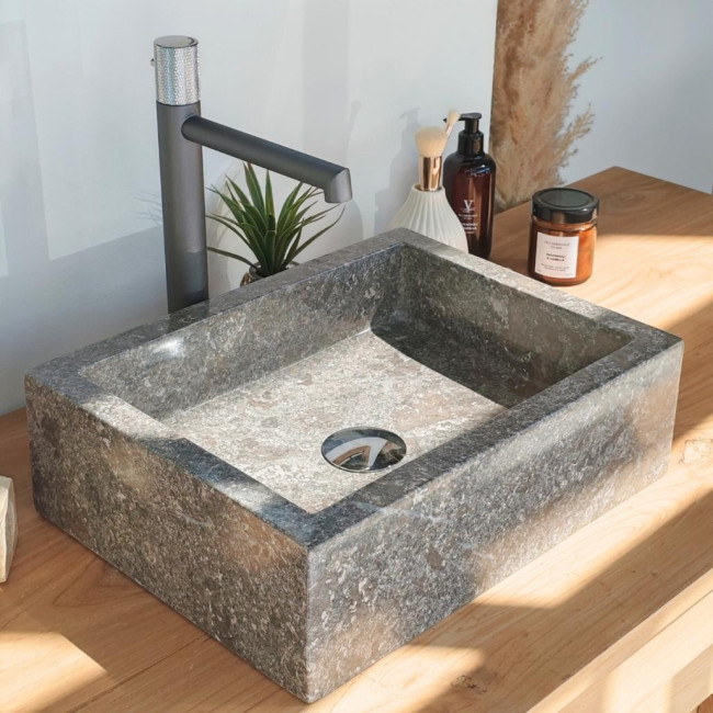 Lavabo sobre encimera cuarto de baño Milán rectángulo 30 x 40 cm gris