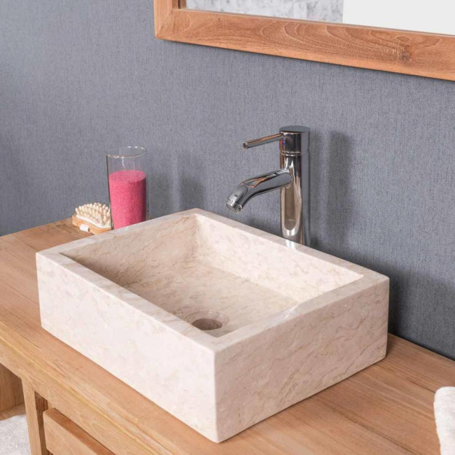 Lavabo sobre encimera cuarto de baño Milán rectángulo 30 x 40 cm crema