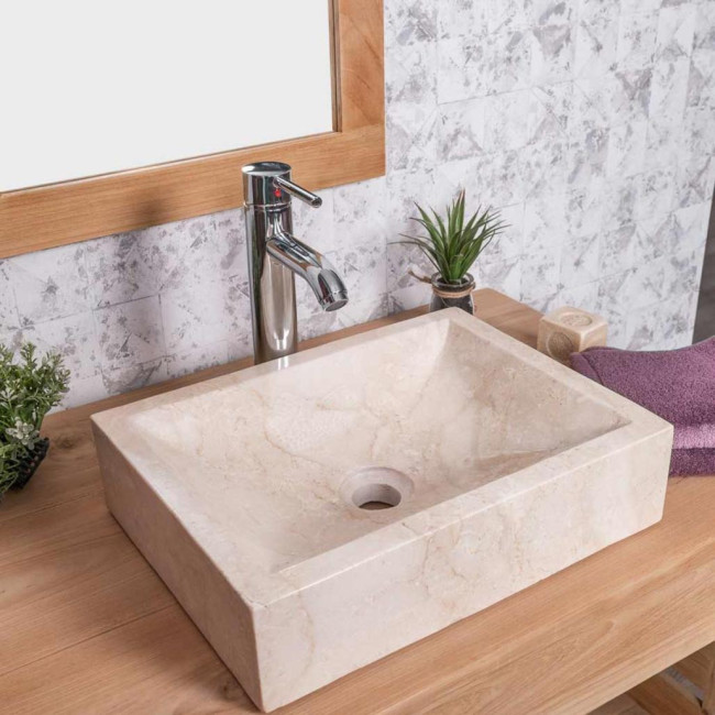 Lavabo sobre encimera cuarto de baño Alejandría rectángulo 30 x 40 cm crema