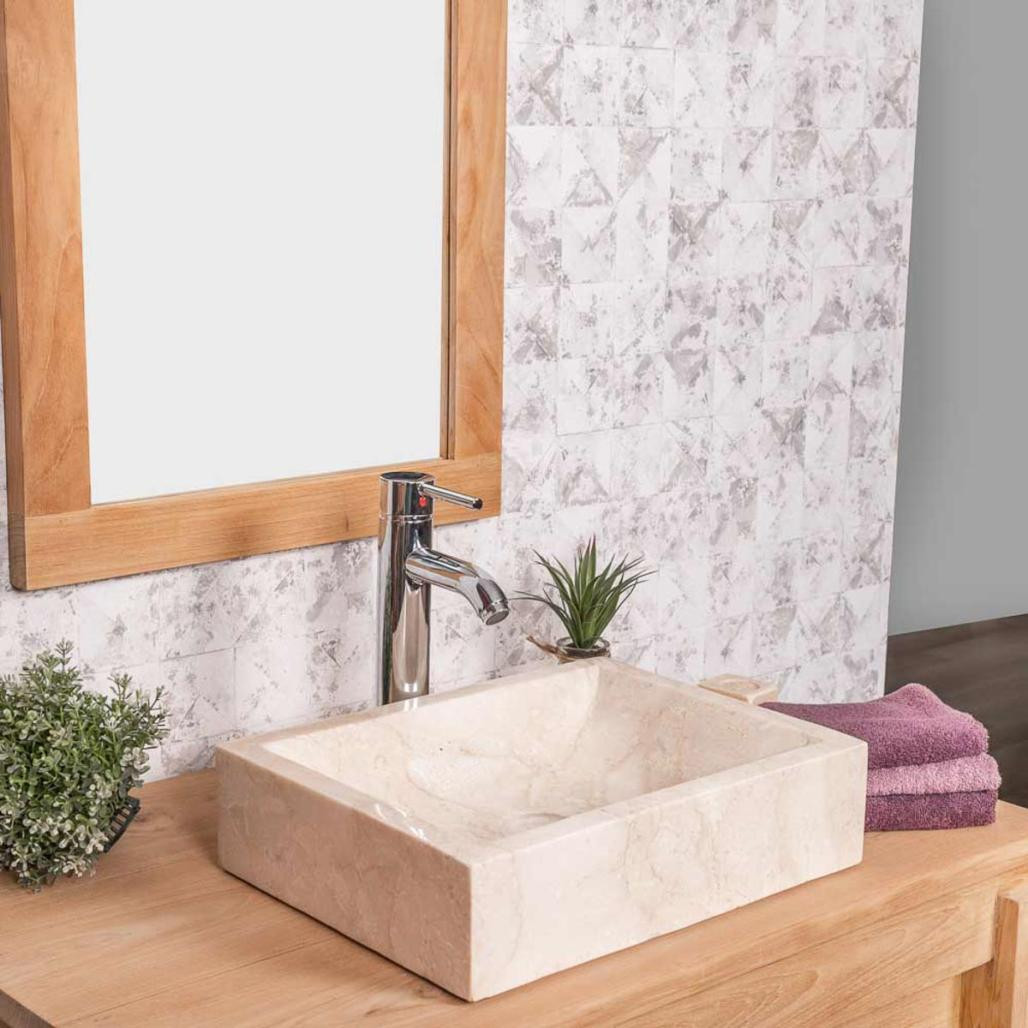 Lavabo sobre encimera cuarto de baño Alejandría rectángulo 30 x 40 cm crema