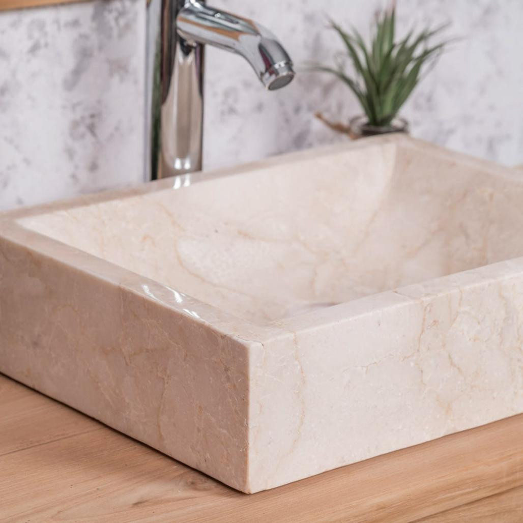 Lavabo sobre encimera cuarto de baño Alejandría rectángulo 30 x 40 cm crema