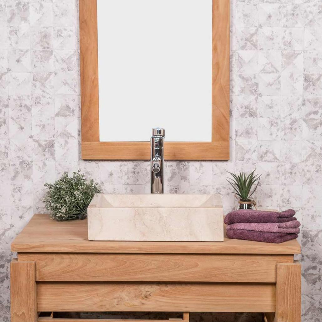 Lavabo sobre encimera cuarto de baño Alejandría rectángulo 30 x 40 cm crema