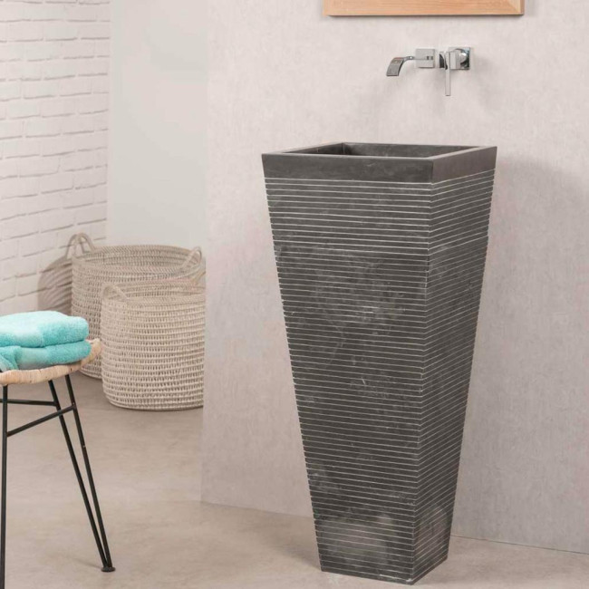 Lavabo de pie cuadrado de piedra cuarto de baño Guiza negro