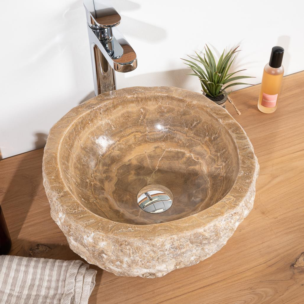 Lavabo sobre encimera para cuarto de baño de piedra Onix 30-35 cm Lavabo sobre encimera para cuarto de baño de piedra Onix 30-35 cm