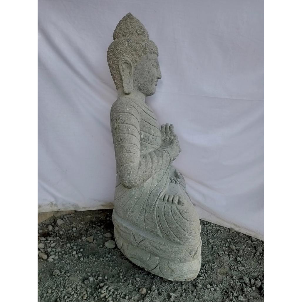 Estatua de jardà­n zen buda sentado de piedra natural ofrenda con rosario 1,20 m