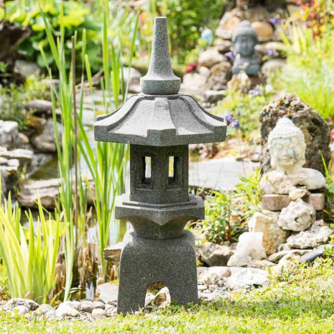 Linterna japonesa pagoda zen de piedra de lava 80 cm