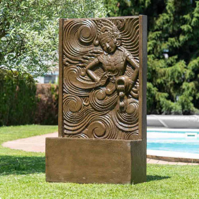 Fuente grande de jardàn pared de agua diosa balinesa marrón 1,50 m
