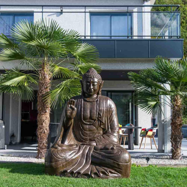 Estatua grande 2 m buda sentado de fibra de vidrio posición ofrenda