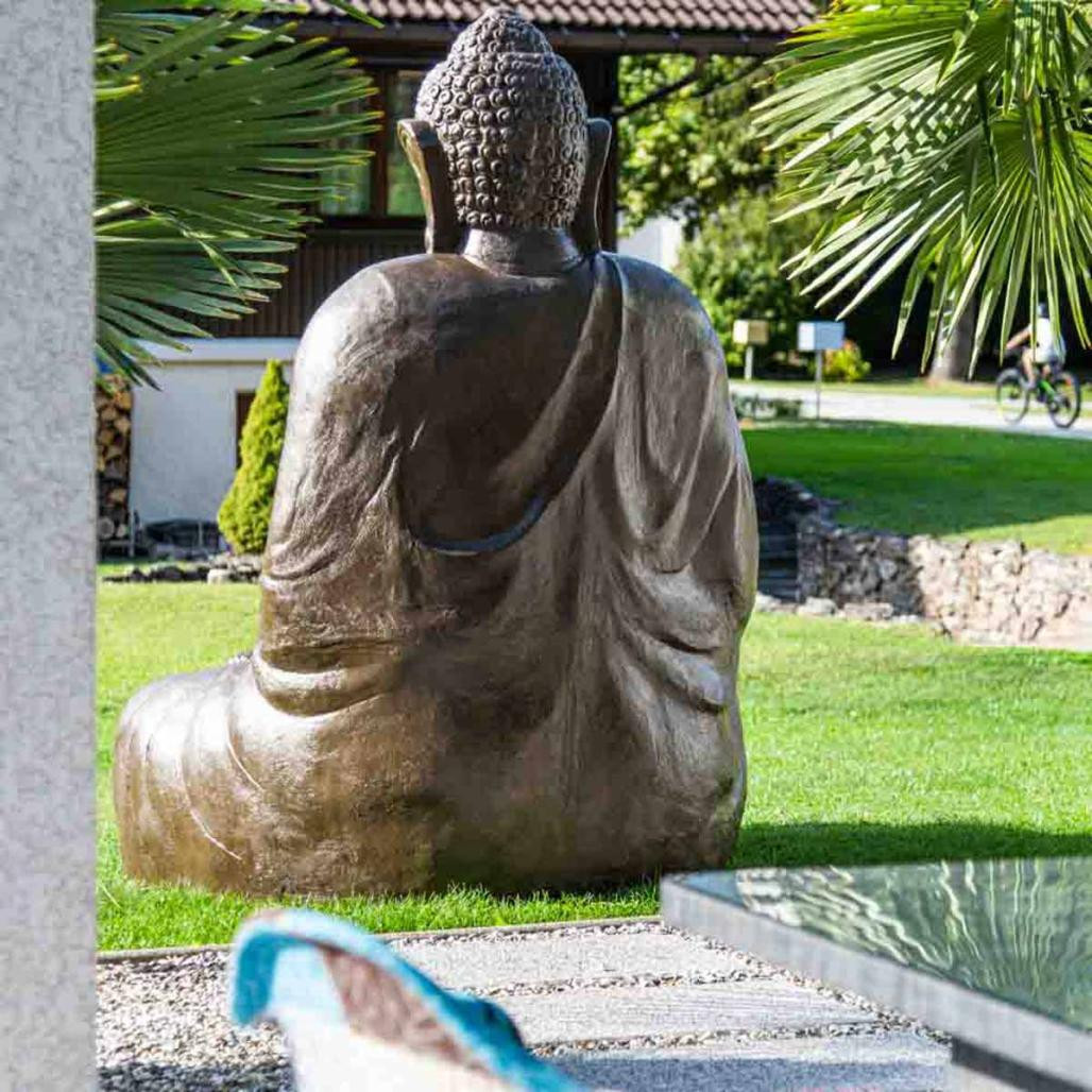 Estatua grande 2 m buda sentado de fibra de vidrio posición ofrenda