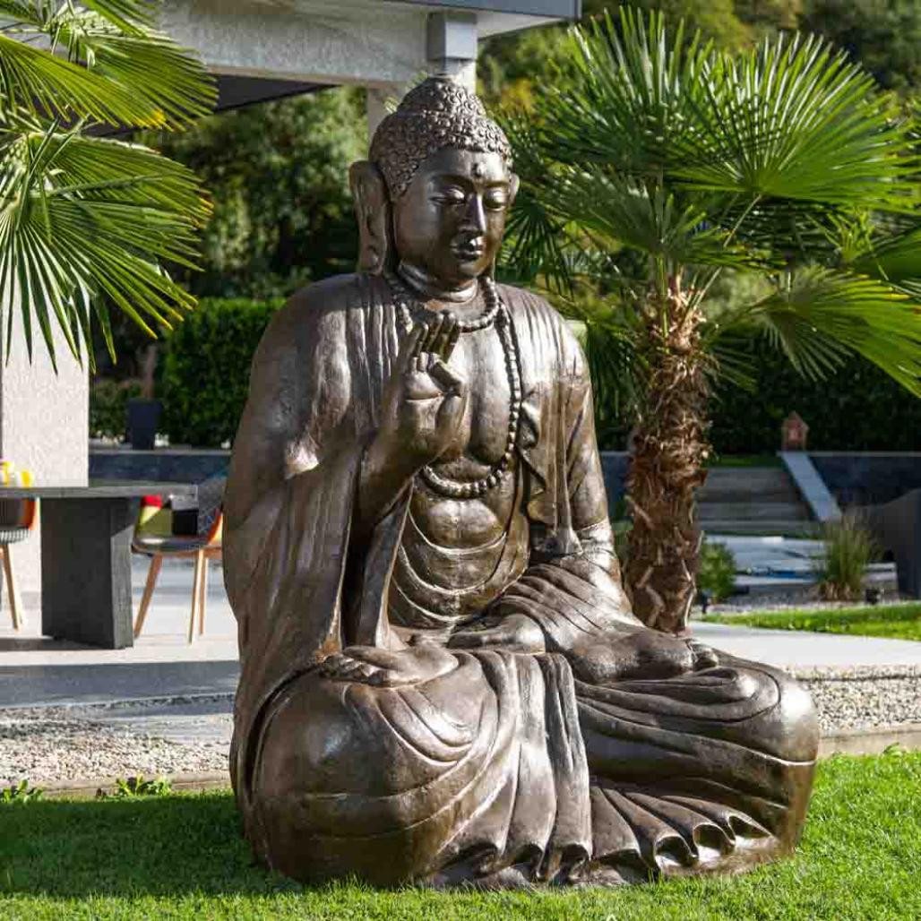 Estatua grande 2 m buda sentado de fibra de vidrio posición ofrenda