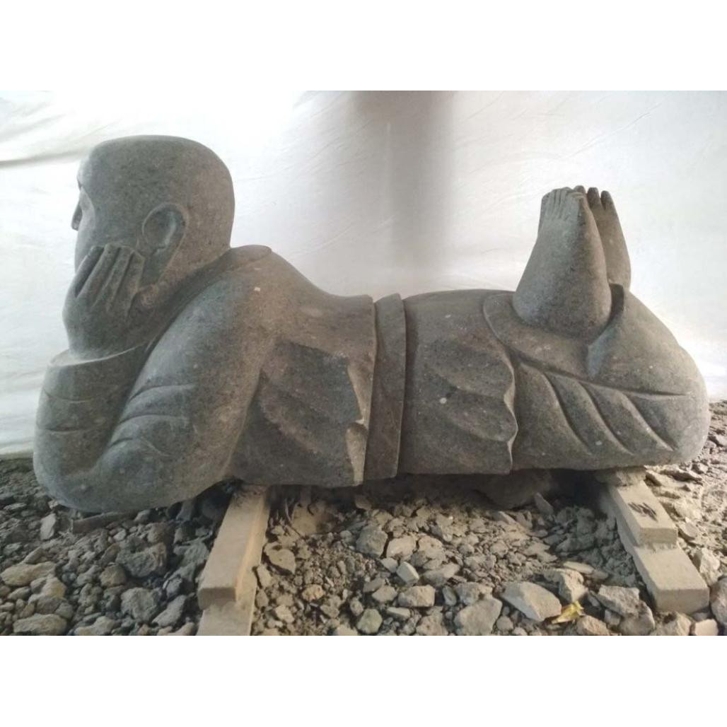 Estatua de monje shaolàn de piedra natural jardàn zen 1 m Estatua de monje shaolàn de piedra natural jardàn zen 1 m