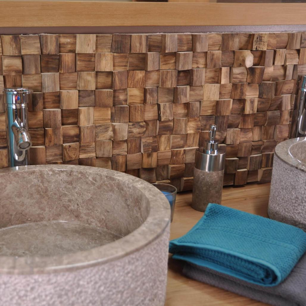 Revestimiento mosaico de teca reciclada natural cuadrado 20 x 55 cm Revestimiento mosaico de teca reciclada natural cuadrado 20 x 55 cm