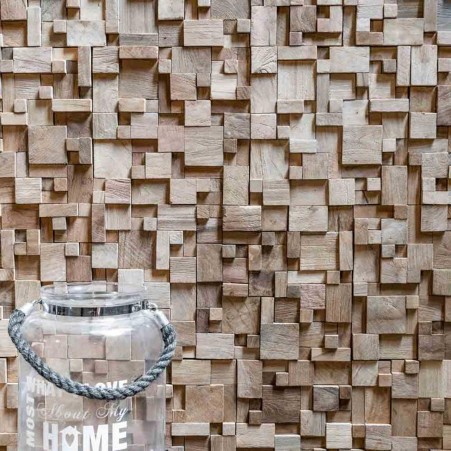 Revestimiento mosaico de teca reciclada natural 30x30cm