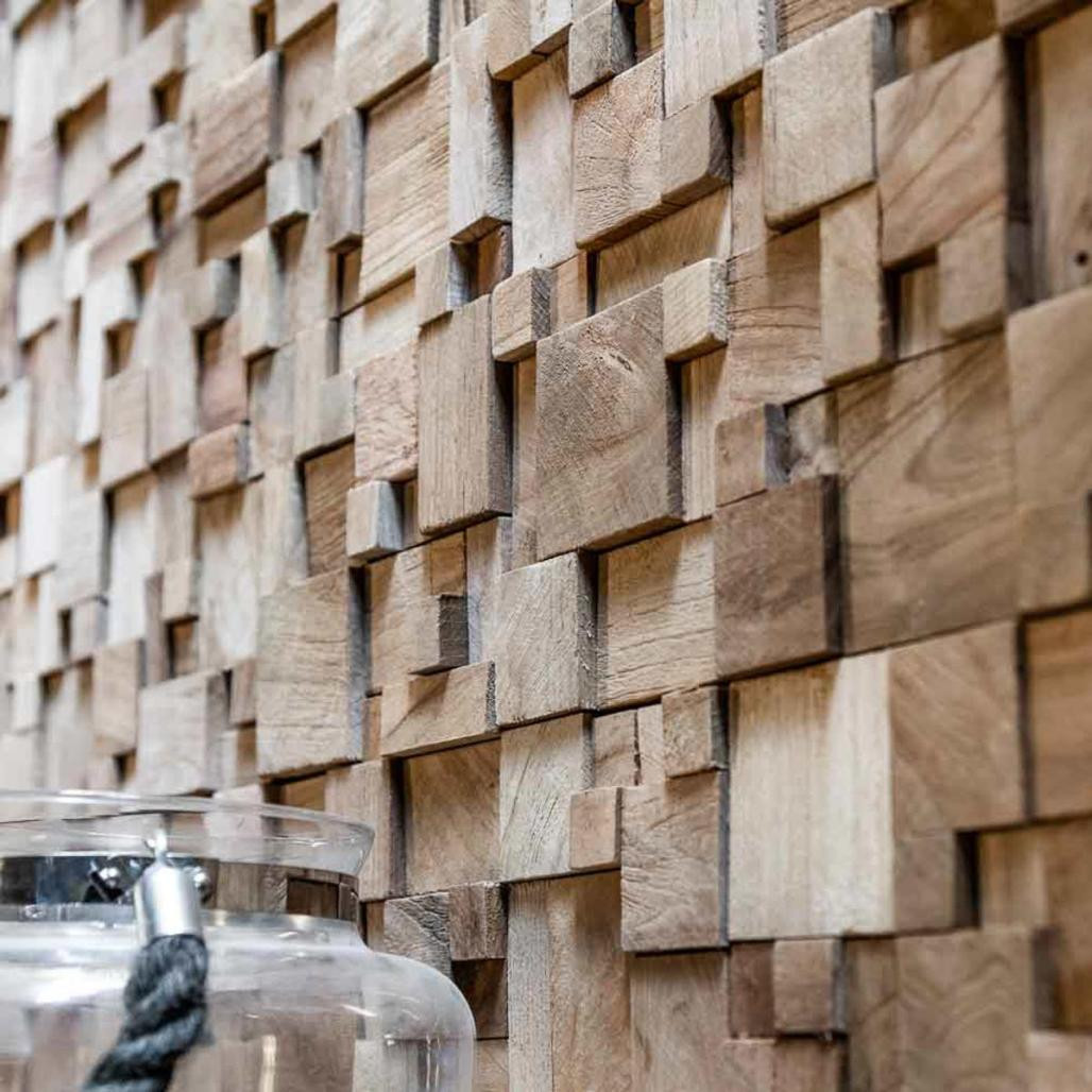 Revestimiento mosaico de teca reciclada natural 30x30cm