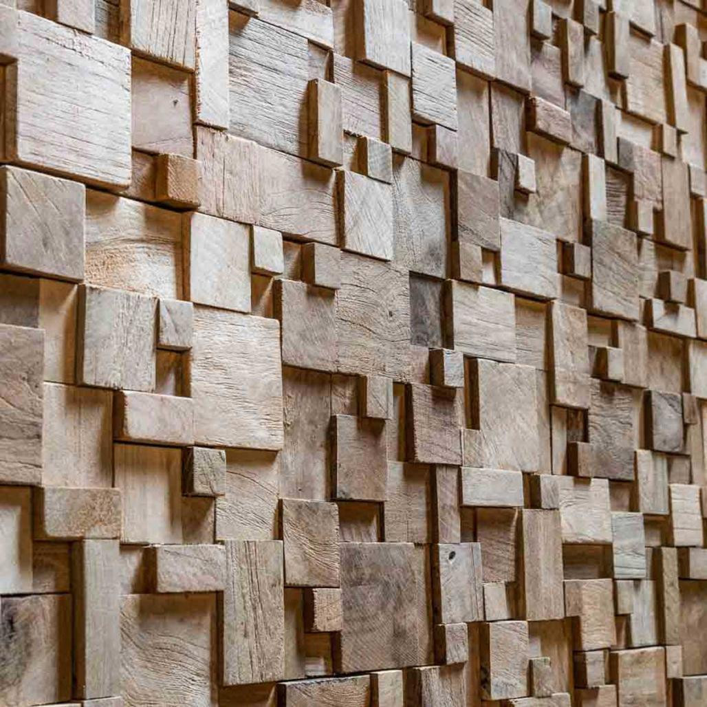 Revestimiento mosaico de teca reciclada natural 30x30cm