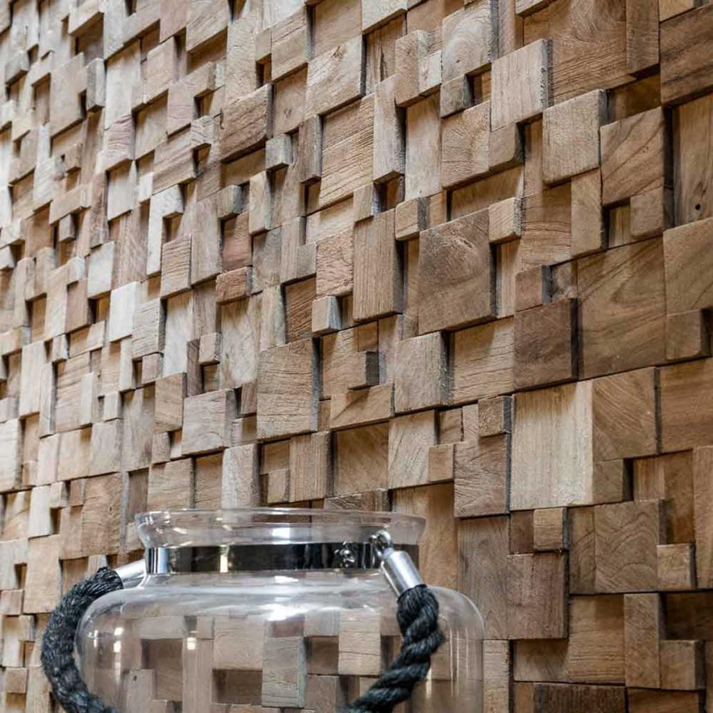 Revestimiento mosaico de teca reciclada natural 30x30cm