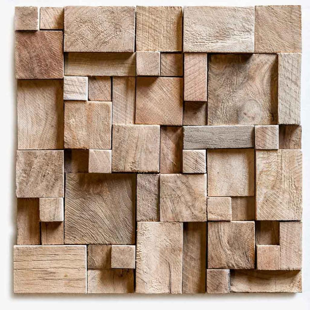 Revestimiento mosaico de teca reciclada natural 30x30cm