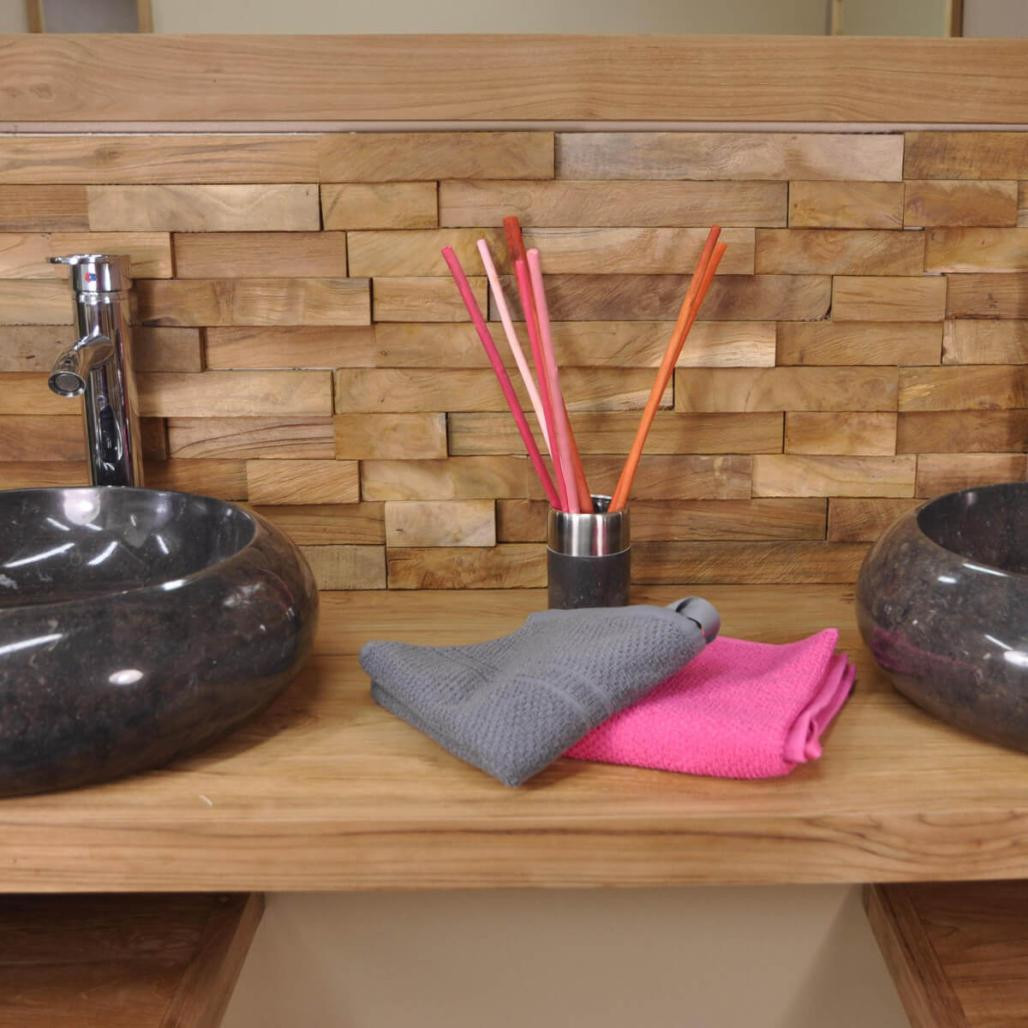 Revestimiento paramento de teca natural reciclada 20 x 50 cm