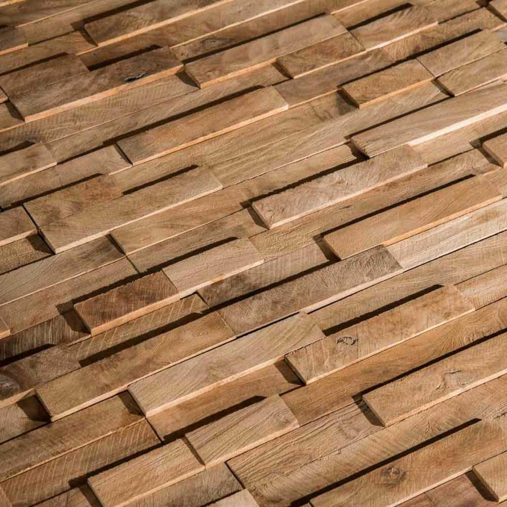 Revestimiento paramento de teca natural reciclada 20 x 50 cm