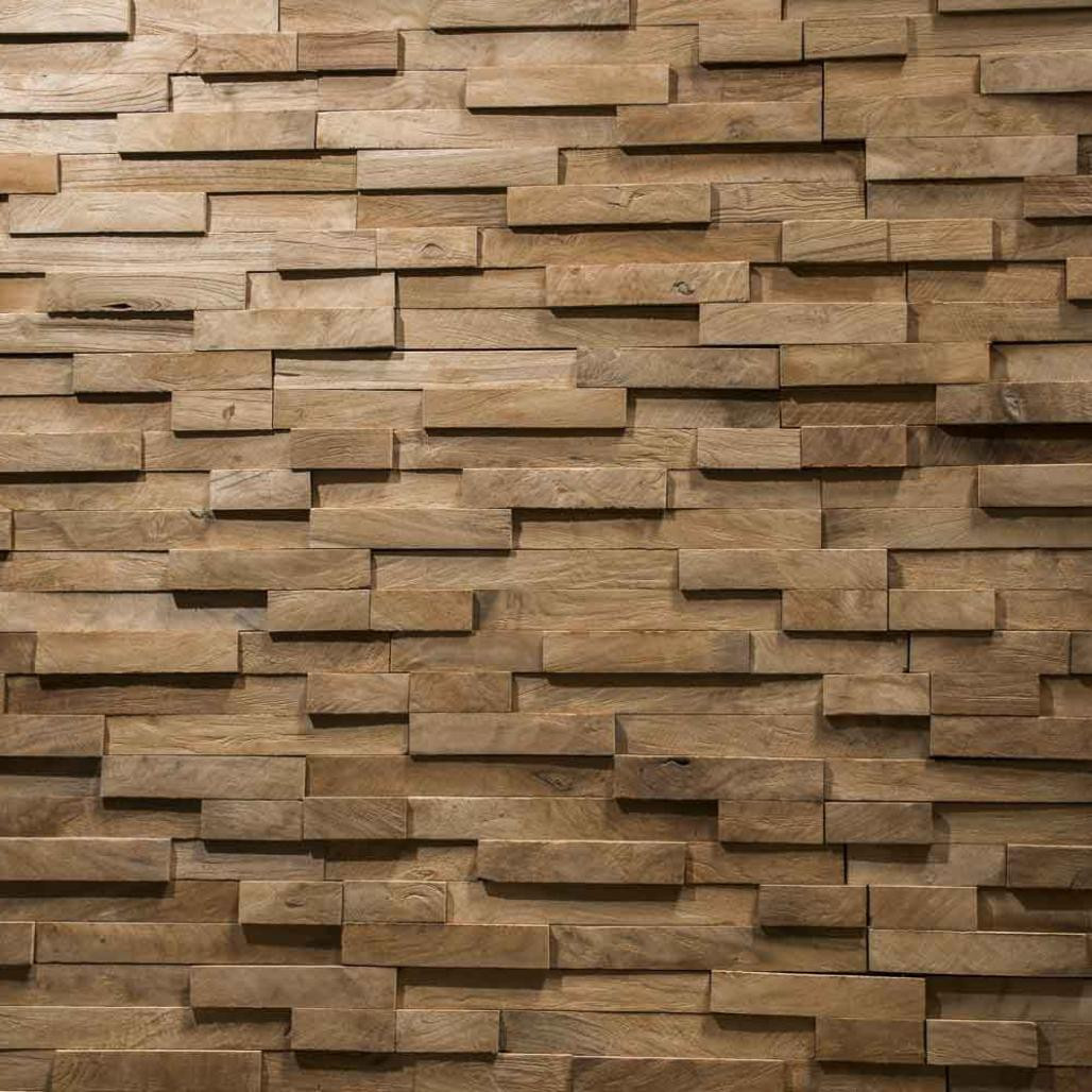 Revestimiento paramento de teca natural reciclada 20 x 50 cm