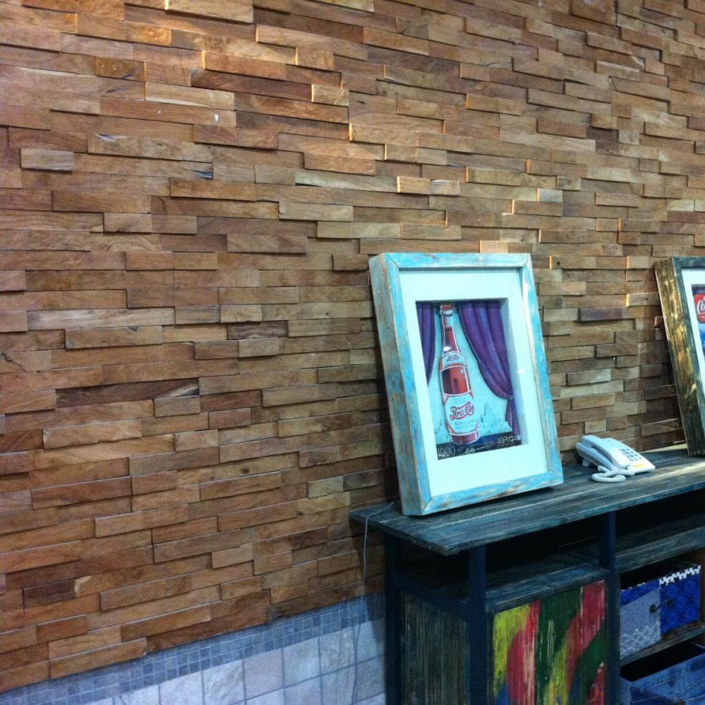 Revestimiento paramento de teca natural reciclada 20 x 50 cm