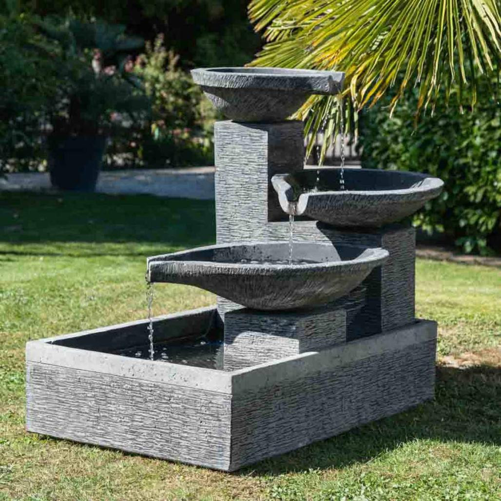 Fuente de jardà­n desbordante estanque 3 pilas negro gris