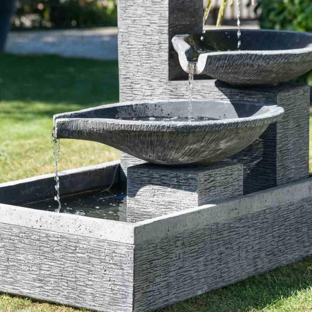 Fuente de jardàn desbordante estanque 3 pilas negro gris Fuente de jardàn desbordante estanque 3 pilas negro gris