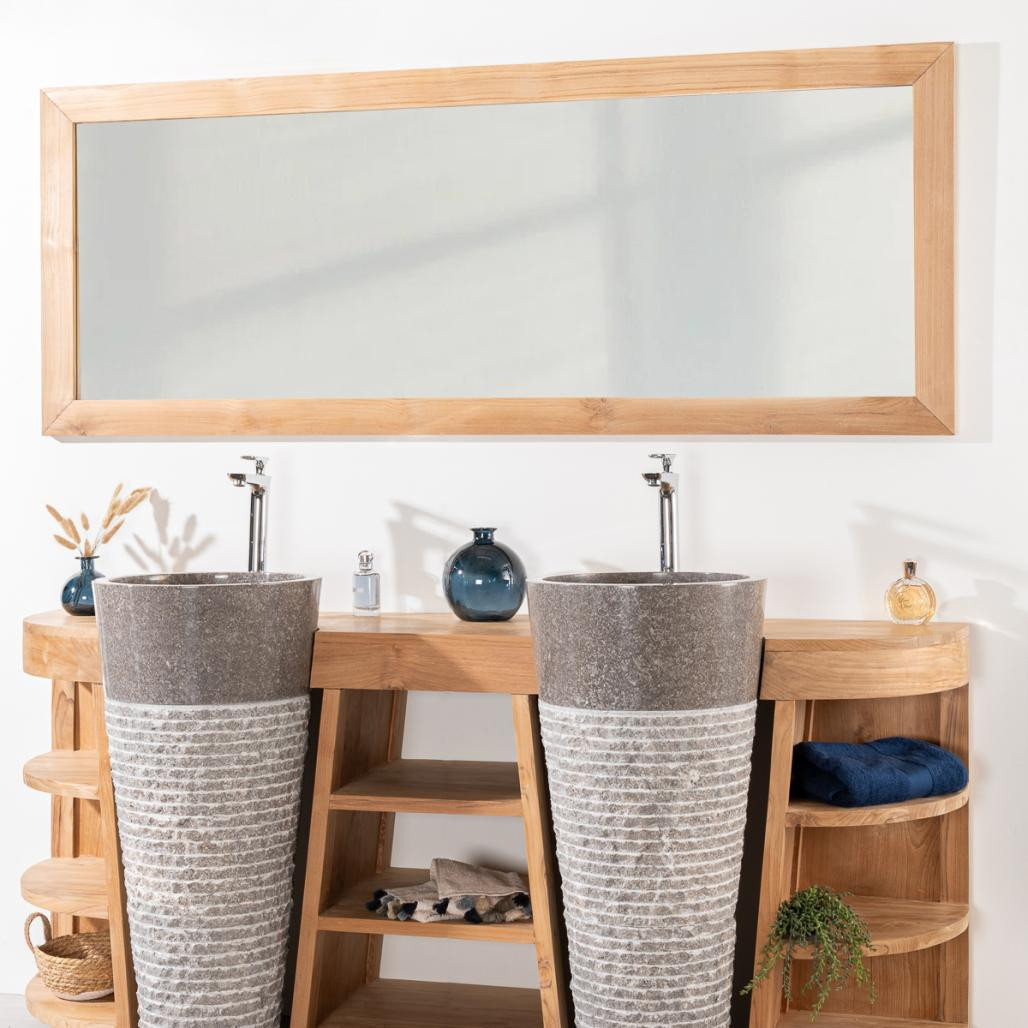 Espejo rectangular grande de teca maciza 180 x 70