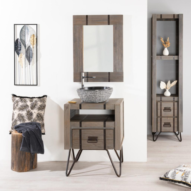 Mueble para cuarto de baño Loft de mindi y metal 60 cm gris