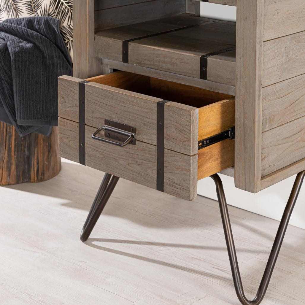 Mueble para cuarto de baño Loft de mindi y metal 60 cm gris