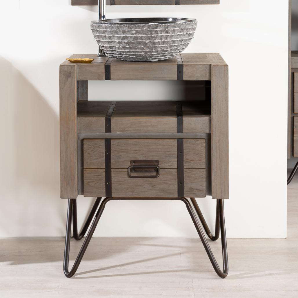 Mueble para cuarto de baño Loft de mindi y metal 60 cm gris