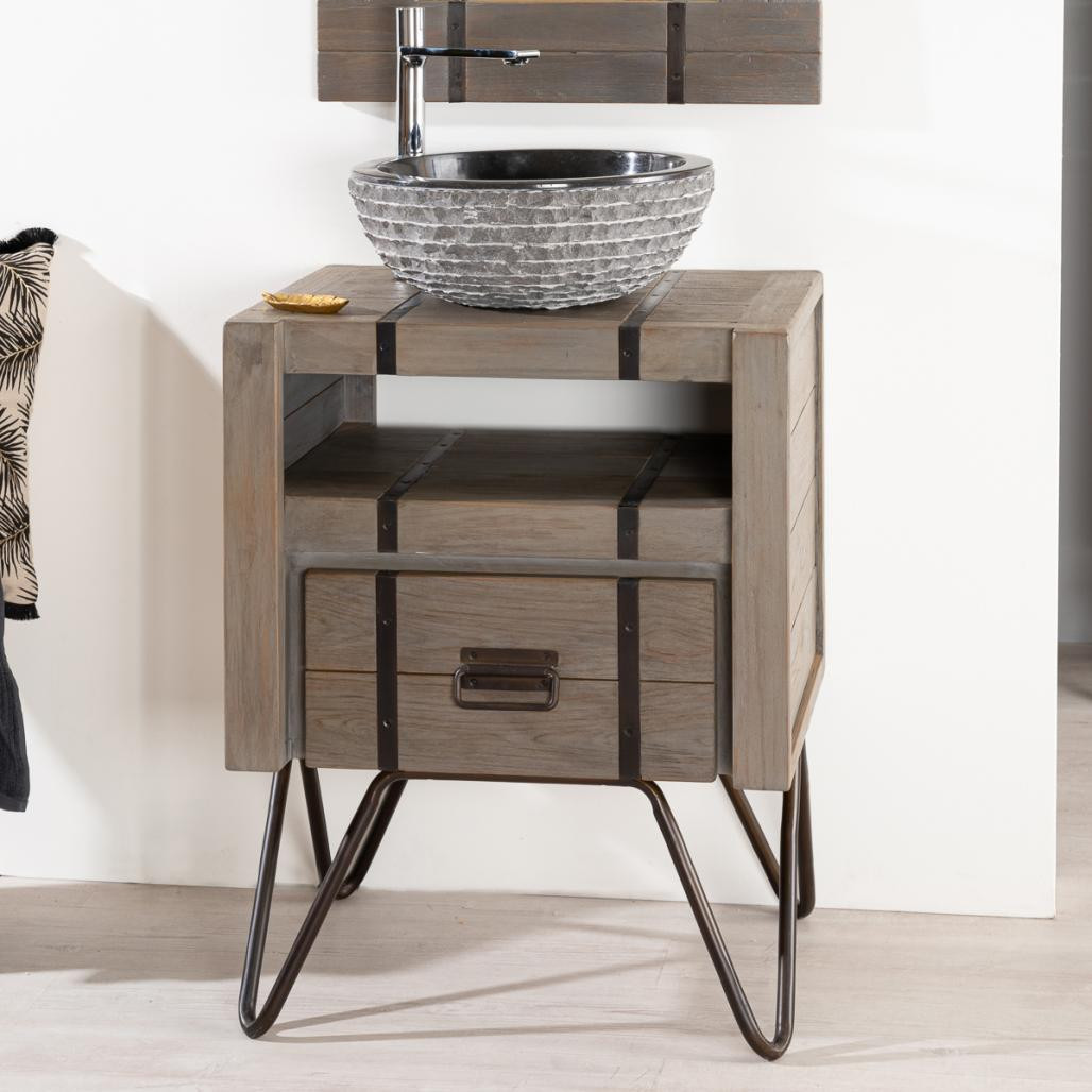 Mueble para cuarto de baño Loft de mindi y metal 60 cm gris