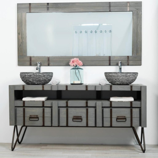 Mueble doble para cuarto de baño Loft de mindi y metal 160 cm gris